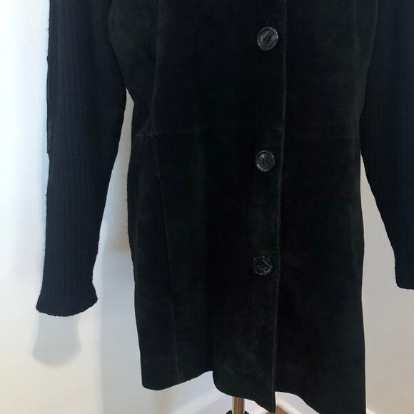 Vintage Y2K Terry Lewis Classic Luxuries Black Leather Wool Knit Jacket Suede L - Picture 3 of 11